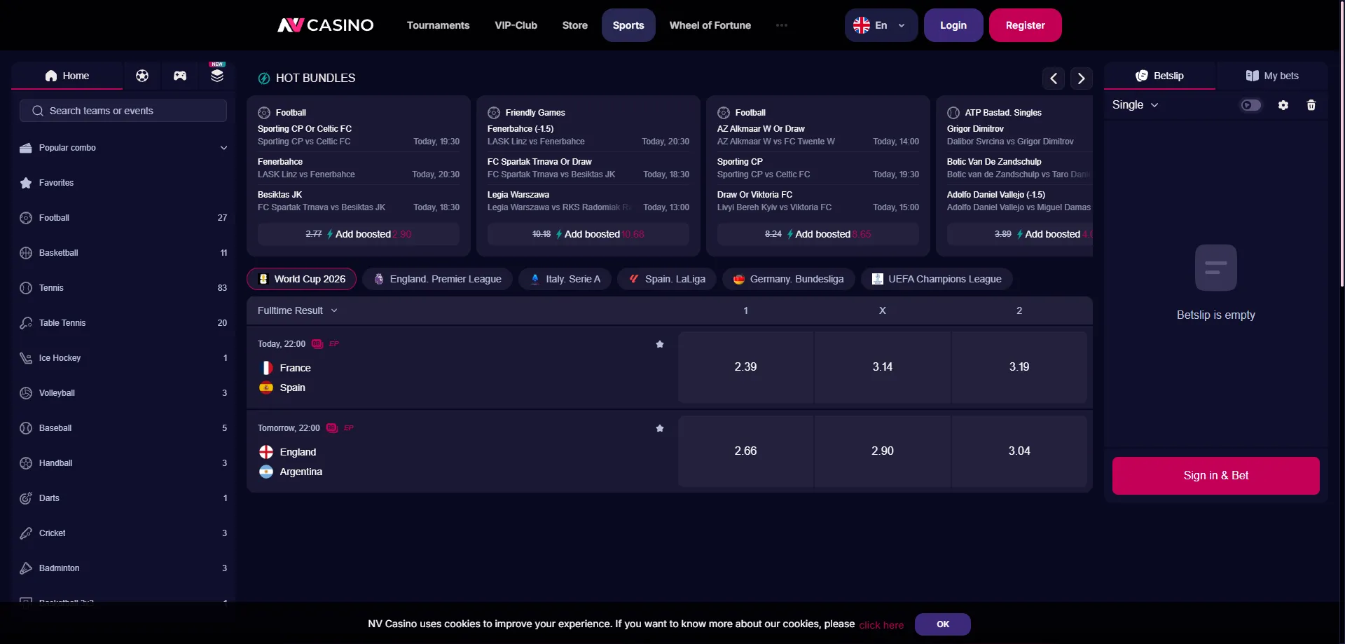 NV Casino sportsbetting &ndash; live odds og pre-match v&aelig;ddem&aring;l